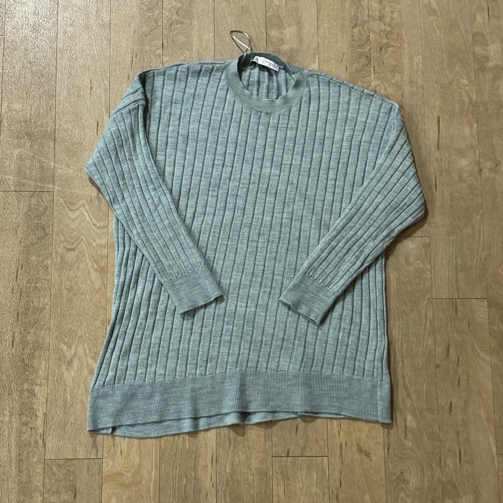 Zara Ribbed Crewneck Sweater in Light Green